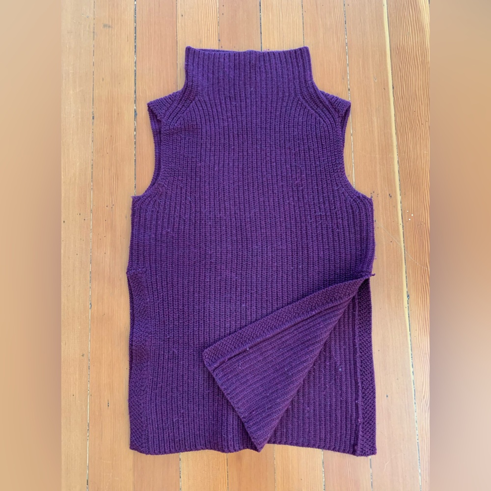 Wilfred mock neck sleeveless sweater in deep purple, size XS